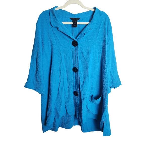 Ali Miles Gauzy Lagenlook Tunic sz 1X artsy art to wear button details pocket - Picture 1 of 8